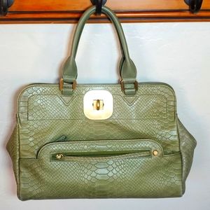 Longchamp Gatsby Snakeskin Exotic Green Leather Satchel Purse B3202